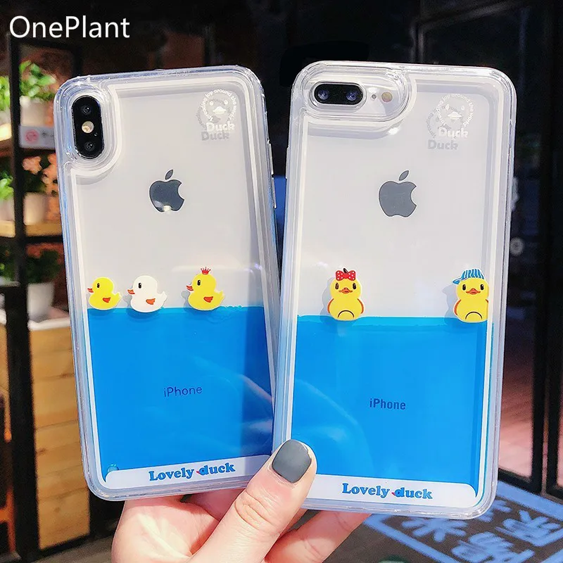 

Cartoon Cute 3D Duck Dynamic Liquid Quicksand Lanyard Phone Case For iPhone 14 13 12 11 Pro X XR XS MAX 7 8 Plus SE2020 Cover