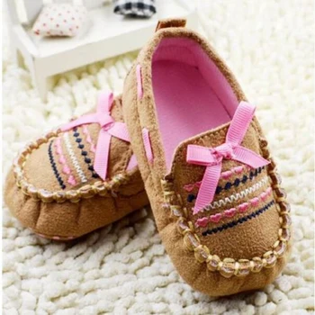 

New Infant Baby Girls Bow Splid Crib Shoes Newborn Non-slip Soft Sole Casual