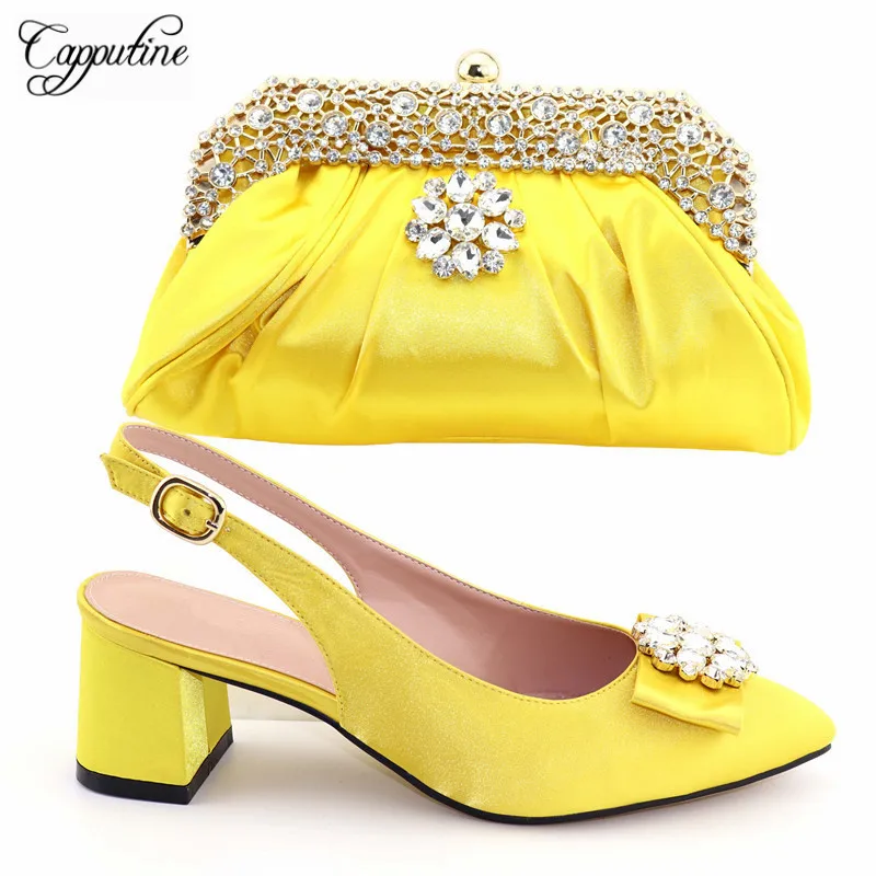 

Summer African Style Luxury Shoes And Bag Set Biggest Size 38-43 Fashion Summer Square Heels Shoes And Bag Set For Party TX-270