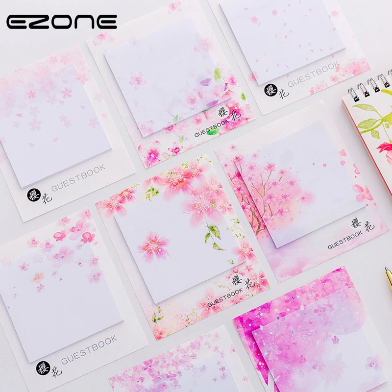 

EZONE Sakura Stick Notes Square Shape Kawaii Cherry Blossoms Printed Flower Memo Pad Office Memo Pad Self-Adhesive Note 2019 New