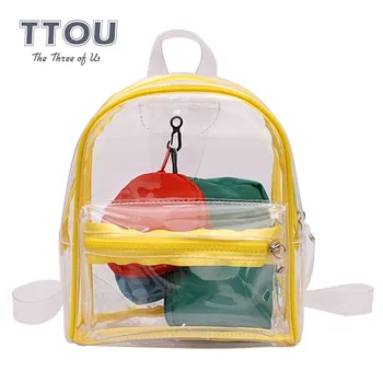 

TTOU Fashion Transparent PVC Backpack Women Bookbag Candy Clear Jelly Female Travel Backpack Purse Crystal Beach Bag Portable