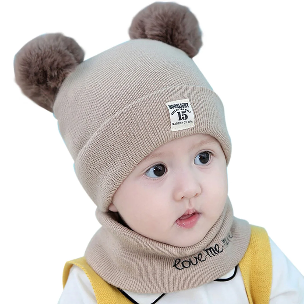 

Cute Boys Girls Glove Sets Hat Scarf For Kids 2018 New Autumn Winter Toddler Photography Accessories Pompom Knit Caps Scarf Ring