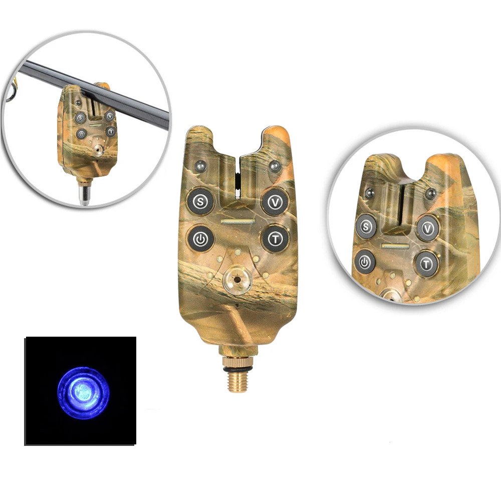 Сигнализатор укуса для рыбалки с 2 светодиодами, синий светильник, Регулируемый тон, чувствительность к громкости, водонепроницаемость, 2,5 мм разъем