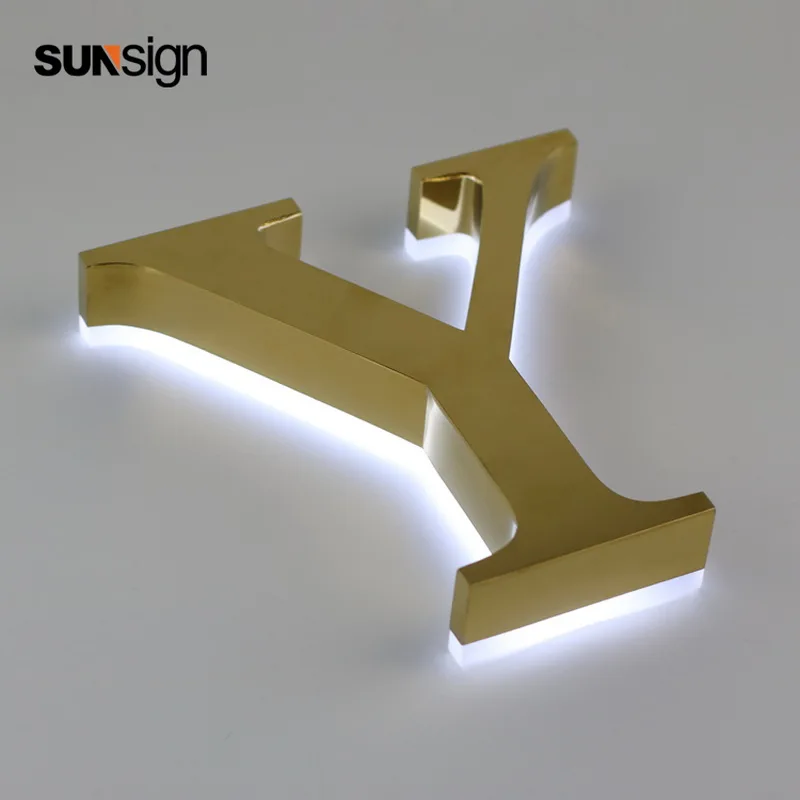 Backlit small golden brushed metal 304 stainless steel alphabet led