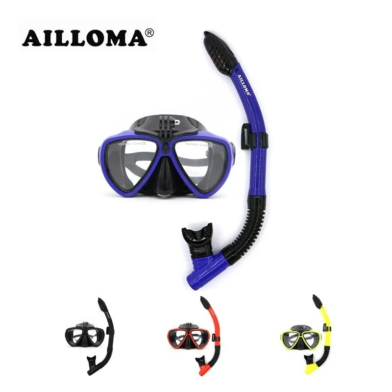 AILLOMA Camera Scuba Diving Mask Snorkel Set Silicone Equipment With