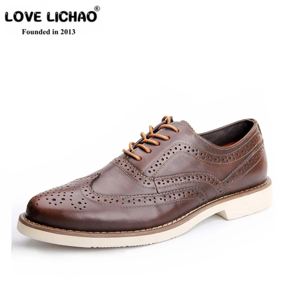 

LOVE LICHAO Brown Genuine Leather Mens Dress Shoes Leather Formal Shoes For Men Oxford Shoes Designer Shoes Zapatillas Hombre