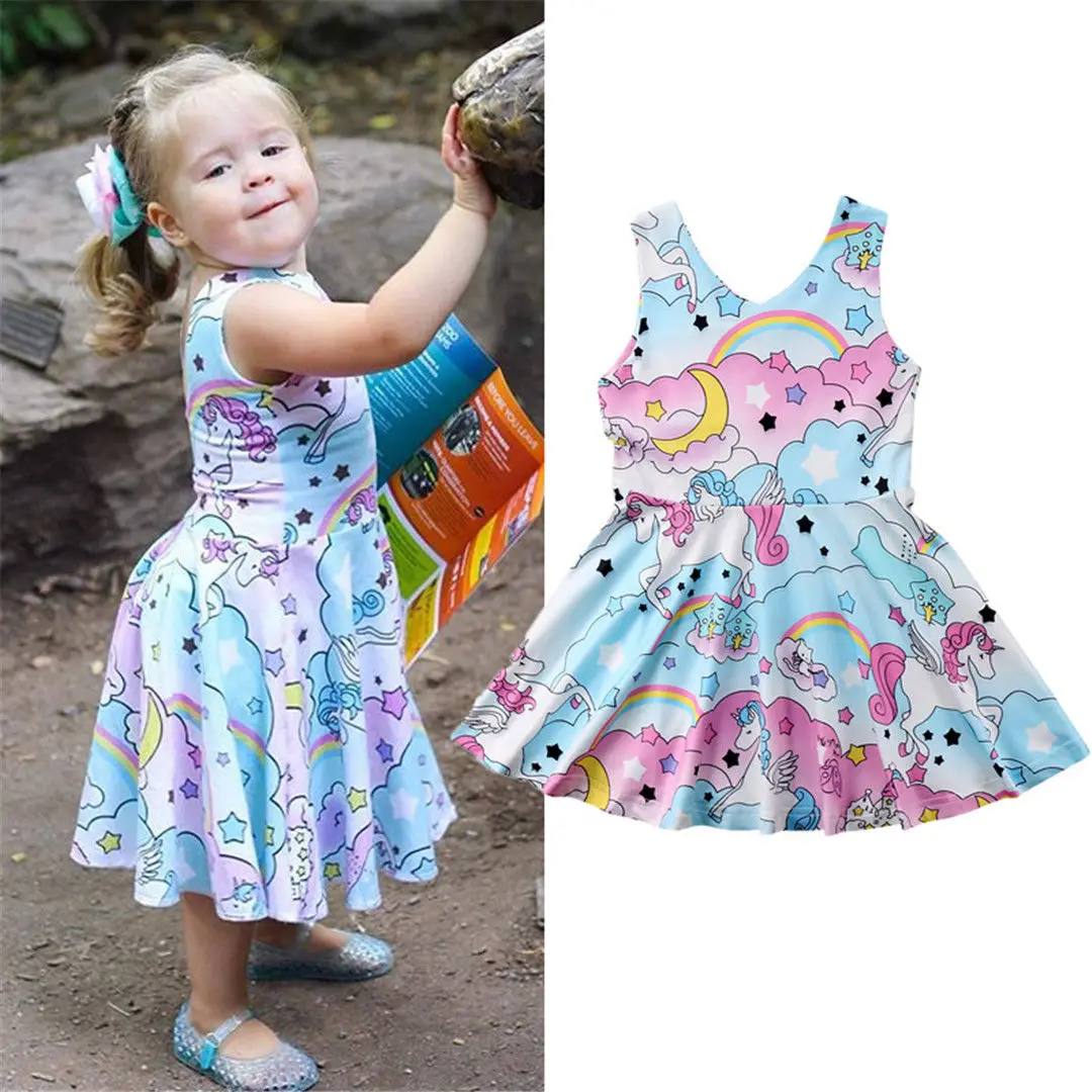 

Cute Fairy Style Kid Baby Girls Unicorn Dress Sleeveless Floral Birthday Party Pageant Dress Sundress Clothes Casual Dress1-6Y