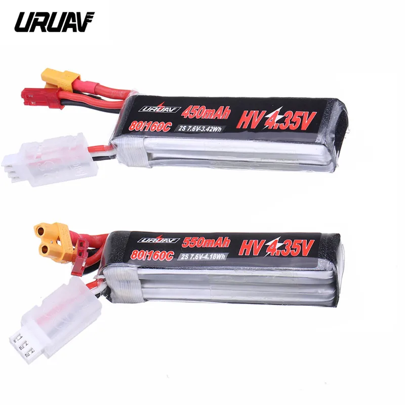 

1/2/4PCS URUAV 7.6V 450mAh/ 550mAh 80C/160C 2S HV 4.35V Lipo Battery XT30 Plug for FPV Racing Drone Models Spare Parts DIY Accs