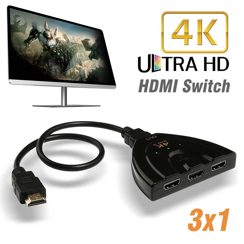

3in1out 3 Port 4Kx2K HDMI Splitter High Performance Multi Switch HDMI Switcher HUB Black Box Cable Fit For HDTV PC 1080P