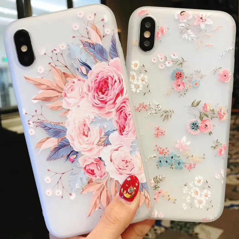 3D Цветочный силиконовый чехол для телефона Iphone 7 8 Plus Xs Max Xr розовые цветочные
