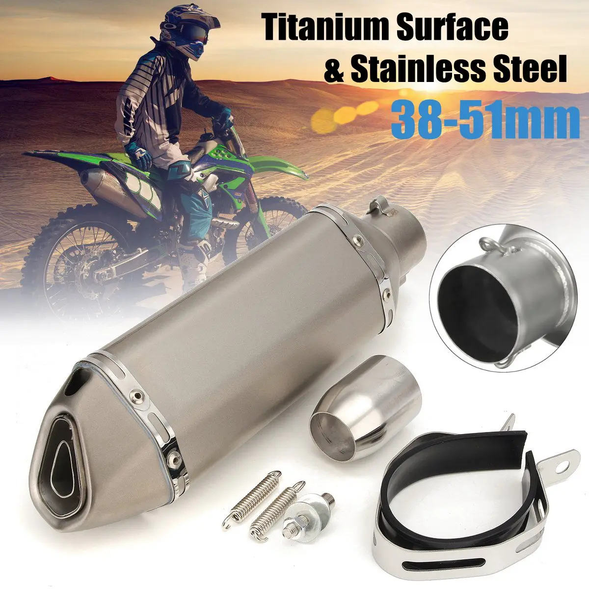

38-51 mm Titanium Surface Motorcycle Slip on Street Bike Racing Scooter Stainless Steel Exhaust Muffler for Kawasaki for Honda