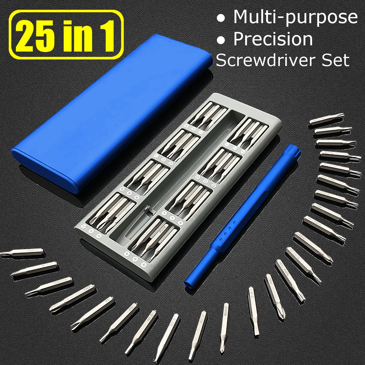 

Daily Use Blue Mini Screwdriver Kit 25 Precision Magnetic Bits Box Screw Driver Smart Home Set