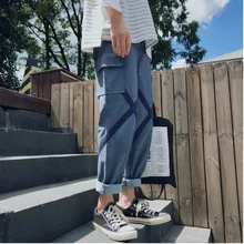 Мужские комбинезоны Весенние новые свободные прямые карманы декорированные брюки индивидуальные повседневные брюки молодежные мужские тренды в городском стиле