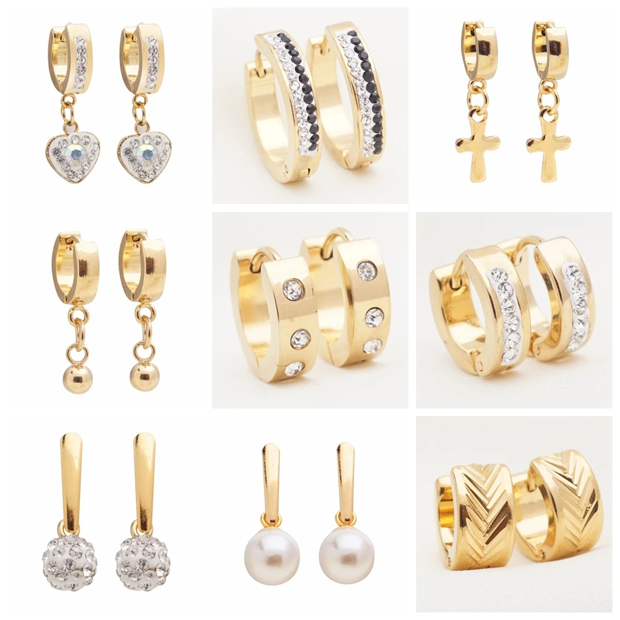 

Yunkingdom 32 Pairs Different Style Stainless Steel Circle Hoop Earrings for Women and Men Gold Color Fashion Jewelry Wholesale