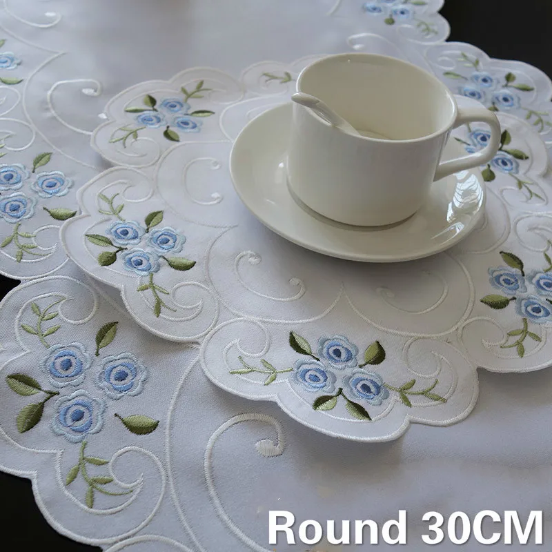 

Modern Satin Lace Round Placemat Floral Embroidery Table Napkin Dining Doily Coffee Drink Coaster Wedding Christmas Decor Pad