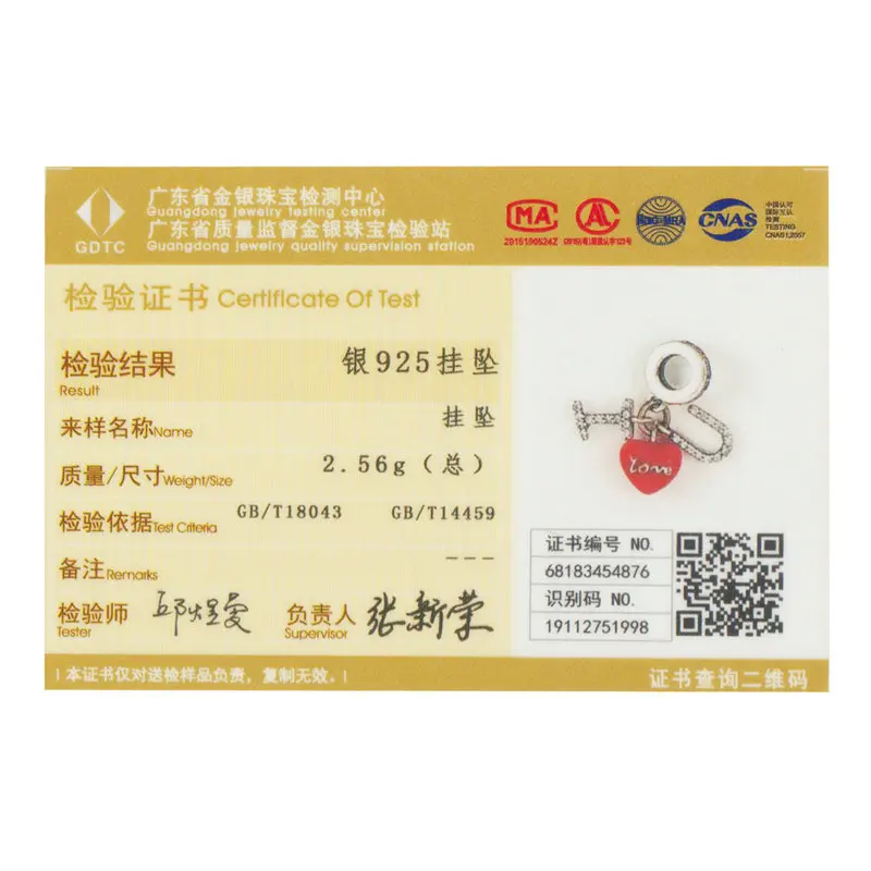 BAMOER 925 Sterling Silver I Love You Pendant Red Heart Clear CZ Charms Fit Charm Bracelets Necklace Valentines Jewelry SCC1055