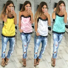 Новые Сексуальные женские летние кружевные сексуальные v-образным вырезом жилет без рукавов Спагетти ремень повседневные Майки Топы для сна