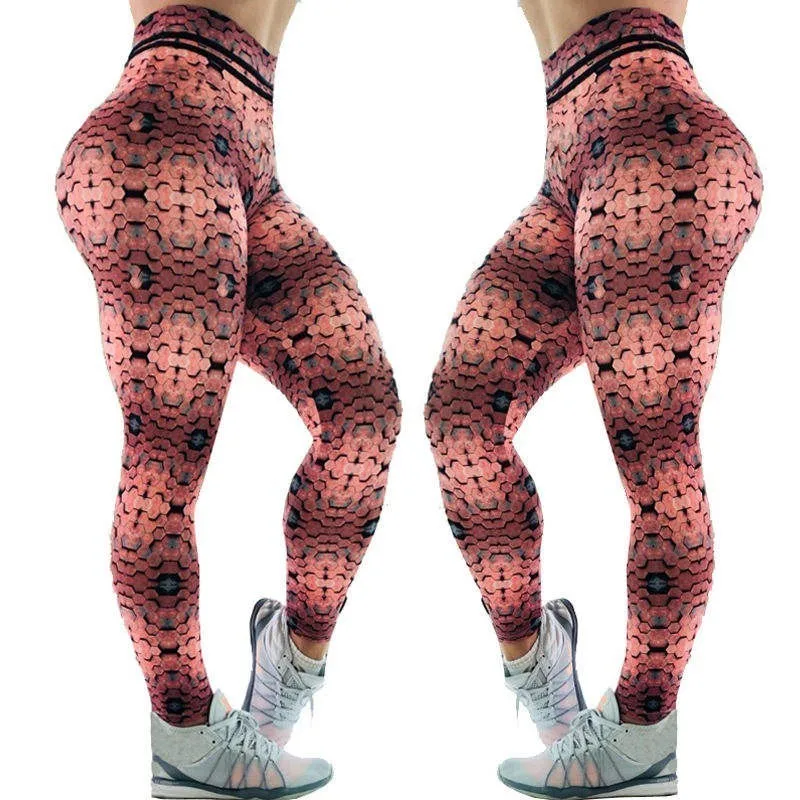 

Polygon Print Leggings High Waist Pants Women Seamless Tight Yoga Push Up Breathable Pants Sports High Elastic Fitness Leggings