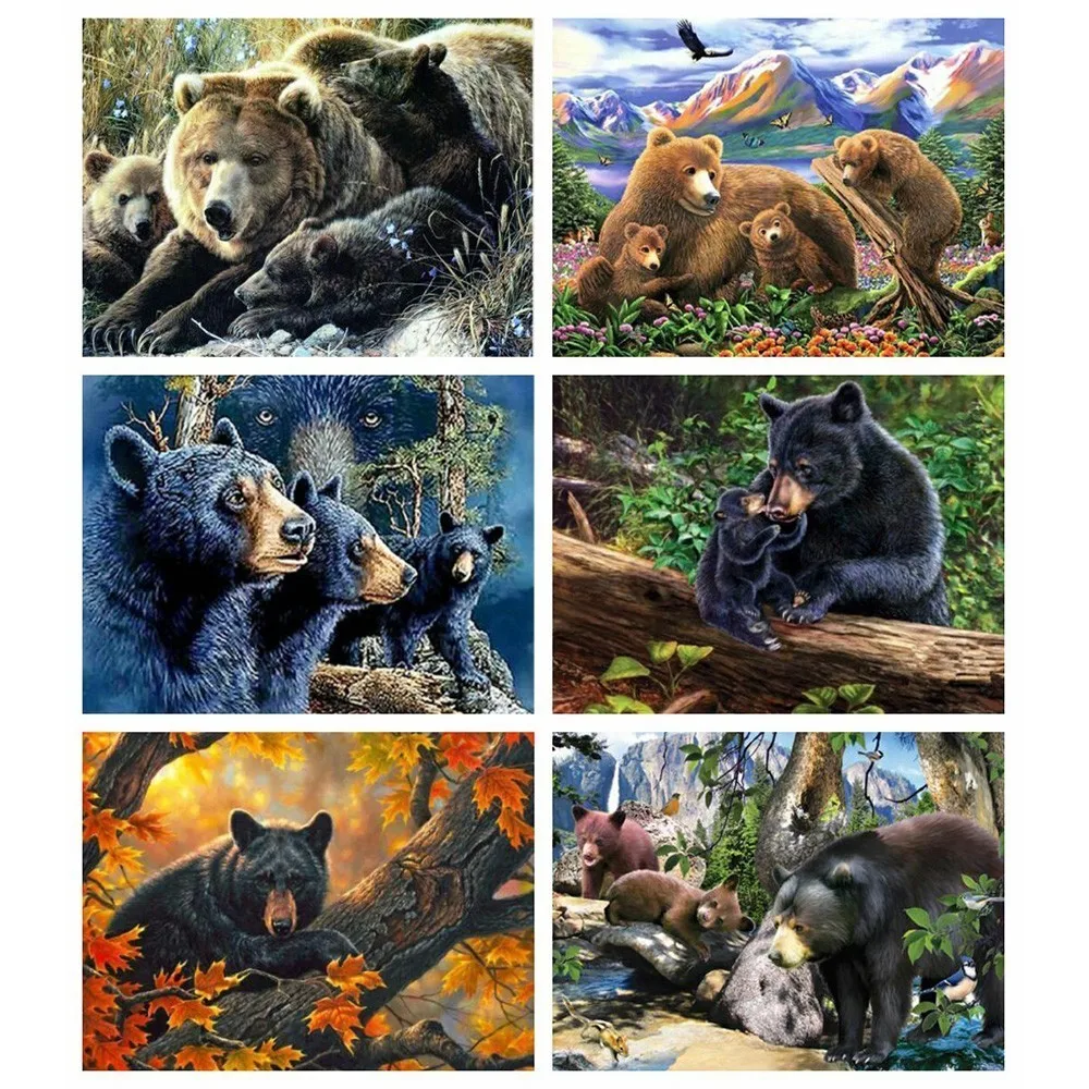 

HUACAN Full Square Diamond Painting Bear 5D DIY Diamond Embroidery Animals Picture Of Rhinestone Decor Home