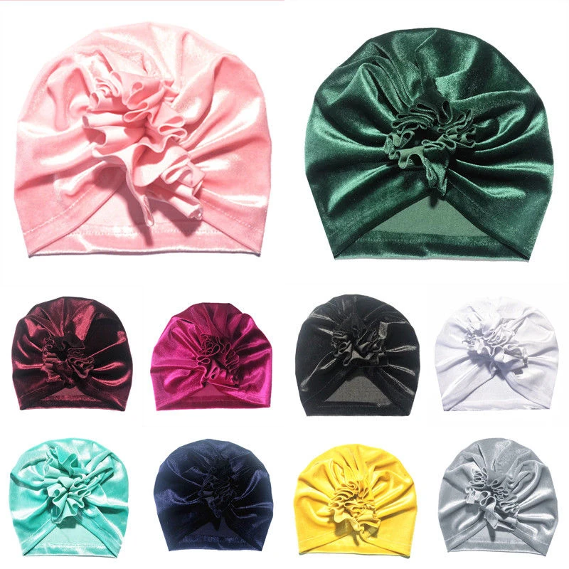 

11 Colors Baby Boy Girl Velvet Hats Kids Turban Pure Candy Color Ruffle Beanie Hat Child Baby Winter Warm Cute Cap Headwrap Hats