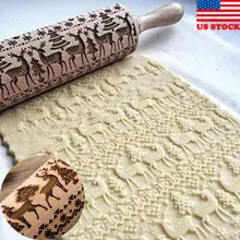 США Рождество деревянный Лось тиснение выгравированы Скалка печенье Скалка