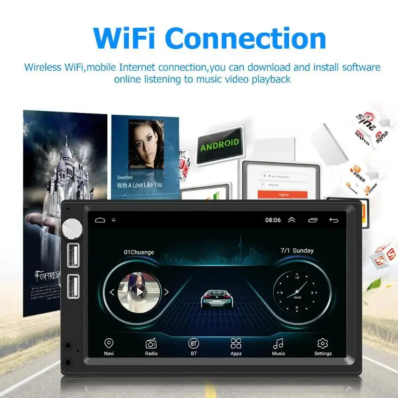  7 Inch Touchscreen Android 8.1 Auto Stereo MP5 Player GPS Navi FM Radio WiFi BT4.0 U Disk Kopf Einh