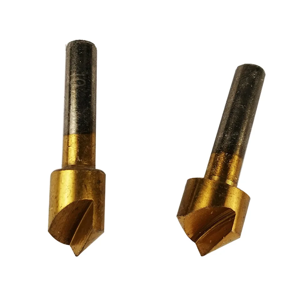 5 Pcs Hex Shank Titanium Plated Five-edge Chamfering Knife Reaming Chamfering Machine 6/10/13/16/19mm Wood Boring Drill Sleeve