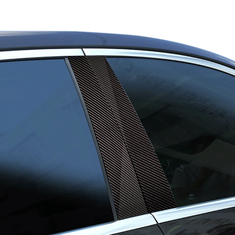 6pcs Car Carbon Fiber Window B pillar Molding Decor Cover Trim For