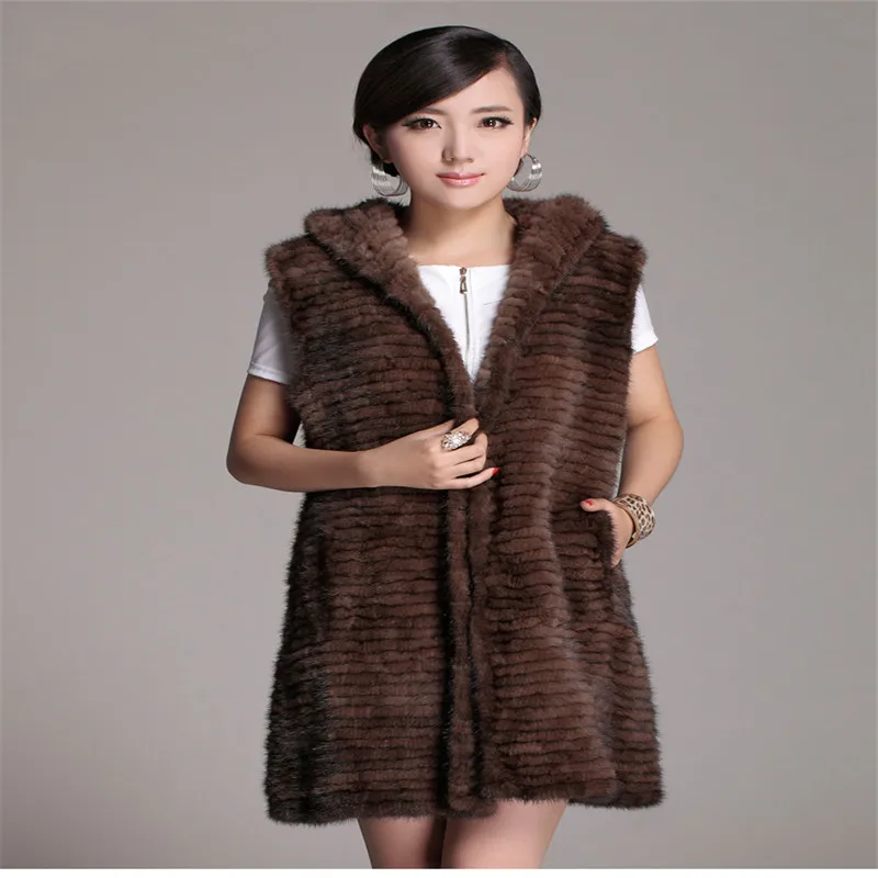 

NEW fashion The Real Mink Fur Knitted Vest Coat for Women Autumn and Winter Warm Thick Long Section Fur Pure Hand-prepared