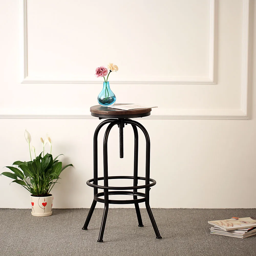 iKayaa bar Chairs Industrial Style Height Adjustable Swivel Bar Stool Natural Pinewood Top Kitchen Dining Breakfast Chair