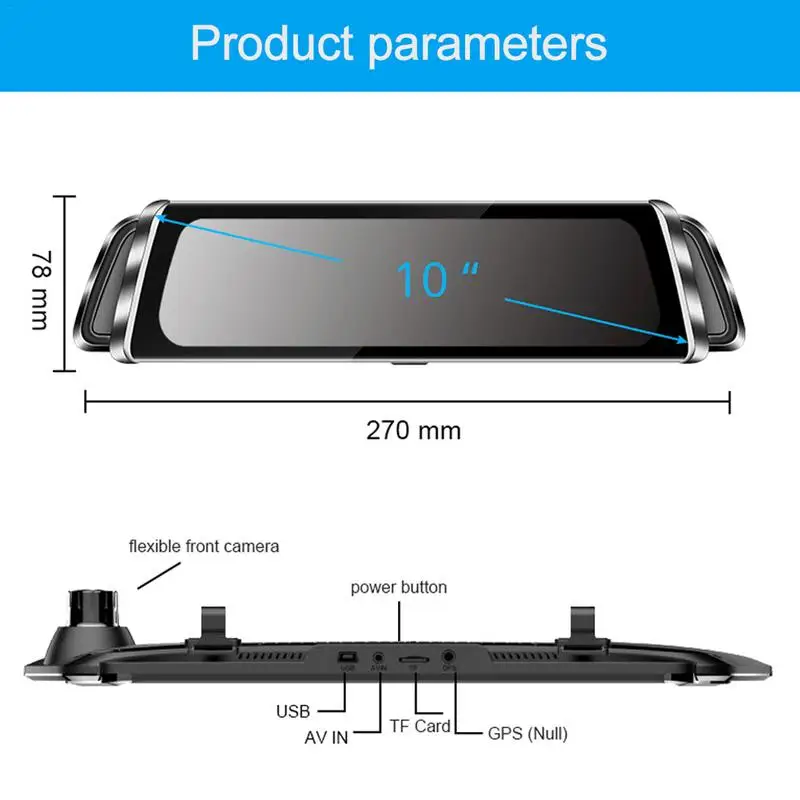 

9.35 Inch 1296P Streaming Media Rearview Mirror Driving Recorder 170 Wide-angle Full-screen Rearview Mirror Dual Recording Low