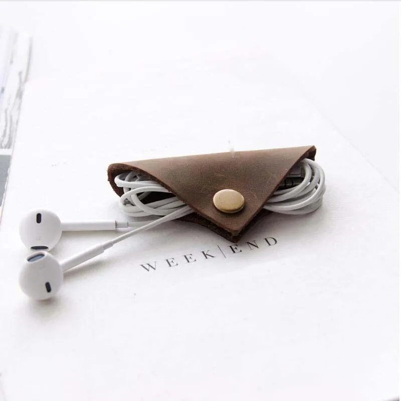 Genuine Leather Earphone Cable winder wrapped Cord Line Plug Bobbin Winder Clip Holder Wrap Wire Organizer wirding thread tool