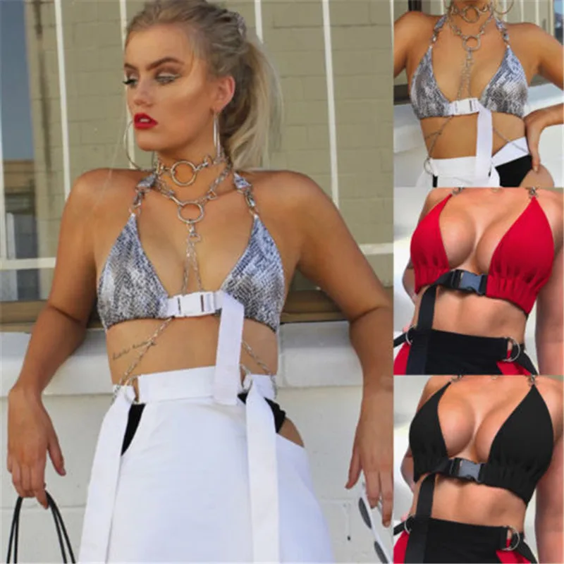 

Sexy Women Deep V-neck Halter Bralette Bralet Bra Bustier Unpadded Crop Tops Lace-up Backless Buckle Clubwear Hot Cami Tank Tops