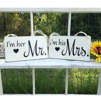 

Set Of 2 WEDDING SIGNS , I'm her Mr./ I'm his Mrs. , Bride and Groom , Mr and Mrs ,Wood Wedding Signs , Flower Girl Signs