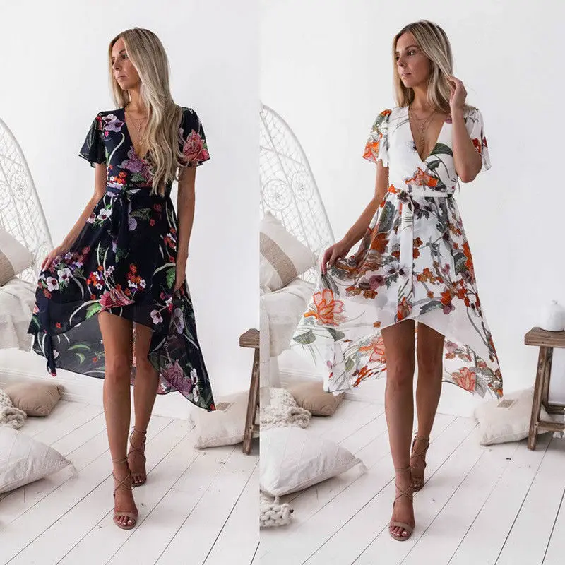 

HIRIGIN New Women Summer Casual Boho Long Maxidress Beach Dress V Neck Loose Sundress