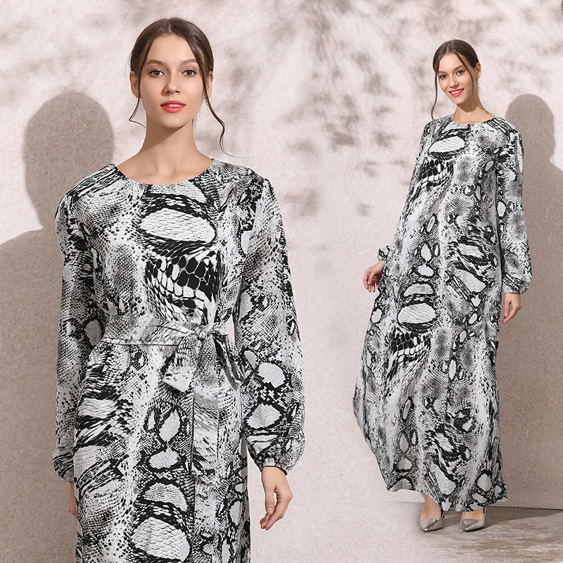 

Try Everything Snake Print Dress Summer 2019 Women Elegant Muslim Dresses Large Size Long Sleeve Floor Length Dress For Women