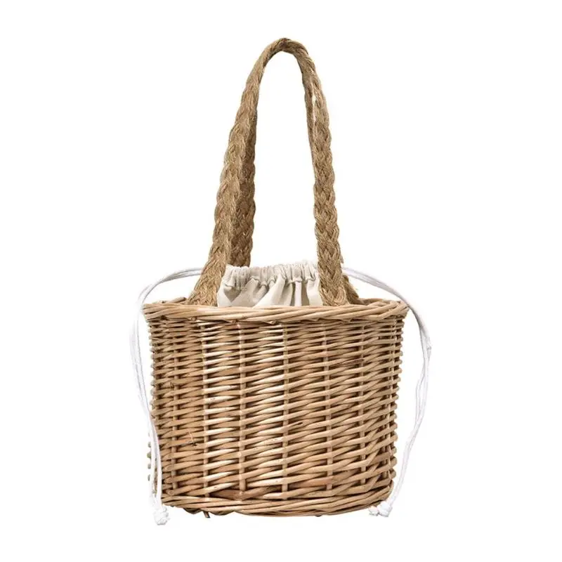 

Round Straw Bags Women Summer Beach Casual Top-handle Bag Women's Drawstring Shoulder Handbags Bohemia Handbag Feminina Mujer