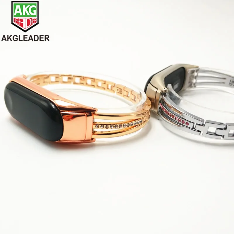 

Miband 3 Watch Bracelet Genuine Stainless Steel Wrist Band Strap For Xiaomi Band 3 With Diamond Watchband Correas De Reloj