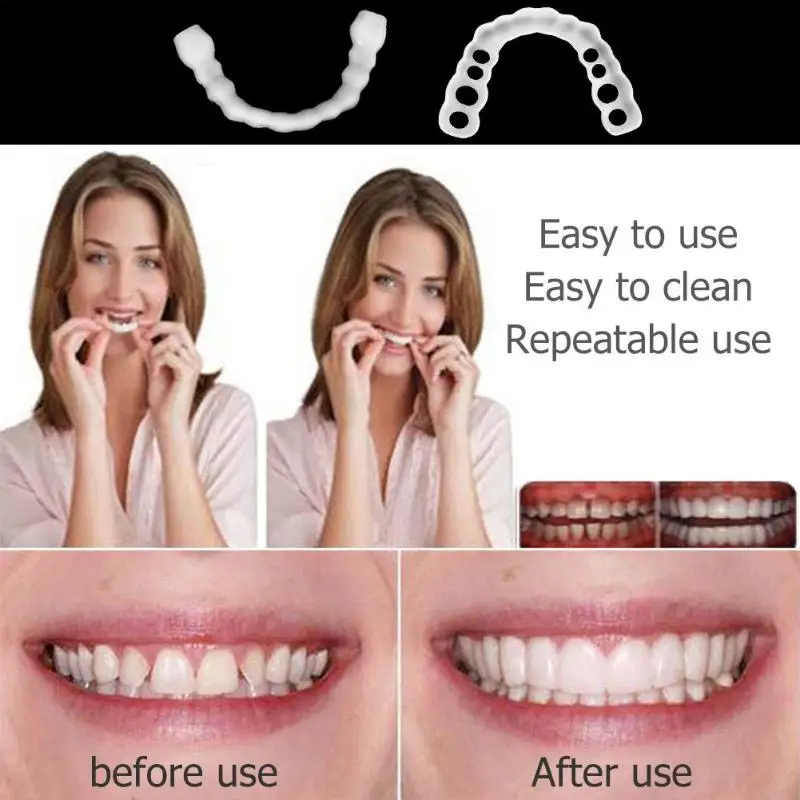 

Comfortable Natural Cosmetic Fake Tooth Cover Snap On Silicone Perfect Smile Veneers Teeth Upper Beauty Tool Teeth for Men Women