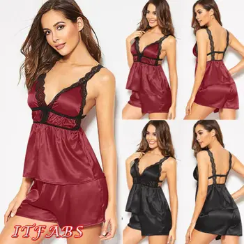 

HIRIGIN NEW Women Sexy Silk Lace Robe Nightdress Sleepwear Kimono Pyjamas Set