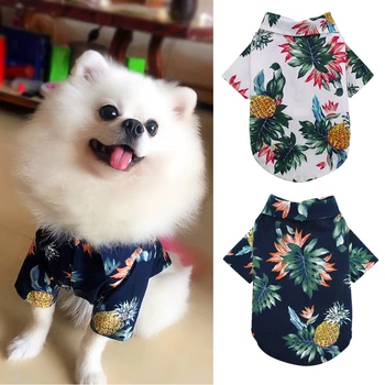 

Summer Beach Shirt Dog Cute Print Hawaii Beach Casual Pet Travel Shirt Pineapple Flamingo Short Sleeve Small Dog Cat Blouse 29