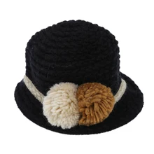 HTHL-Стильные Плетеные шарики, украшенные сплошной цвет, теплая вязаная шапка для женщин, Черная