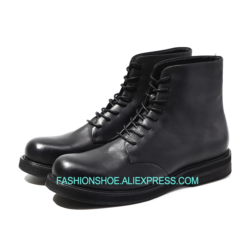

Vintage Man Boots Genuine leather Handmade High top Cargo Boots Fall Winter