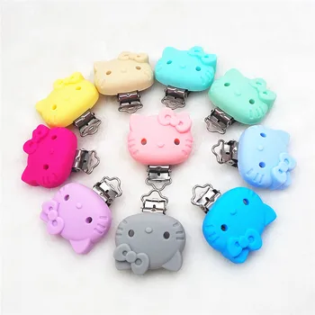 

Chengkai 10pcs Silicone Hello Kitty Cat Teether Clips DIY Baby Dummy Pacifier Animal Soother Nursing Toy Chain Clips BPA Free