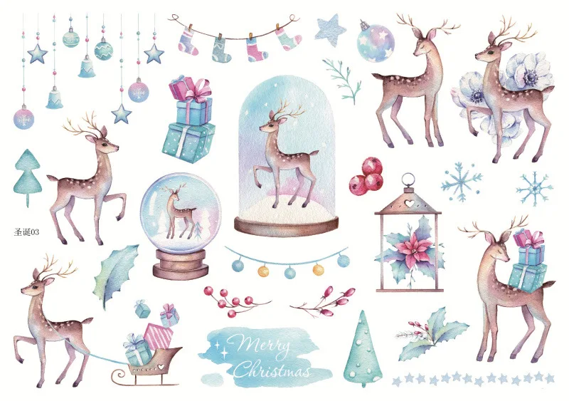 Kawaii Christmas Decoration DIY Stickers, Photo Album Scrapbook Paper Sticker, Journal Notebook Custom Crafts