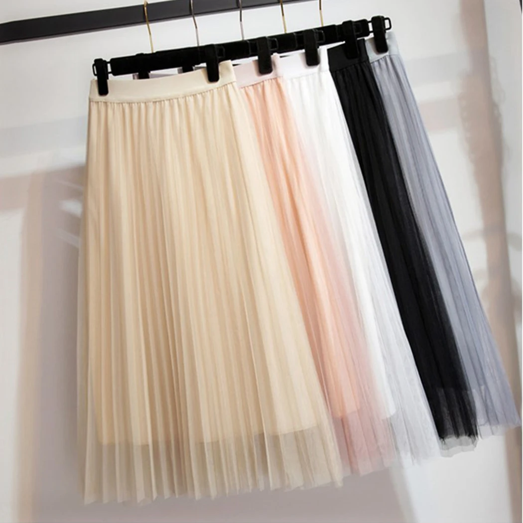 Летние тюлевые юбки женские сетчатые длинные плиссированная юбка-пачка сексуальные с высокой талией однотонные миди трапециевидные юбки женские Saias Jupe