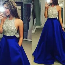 Vestido Longo ярко-синий длинный платье для выпускного вечера великолепное бальное платье с жемчугом, платье для выпускного вечера es Robe De Soiree с карманом