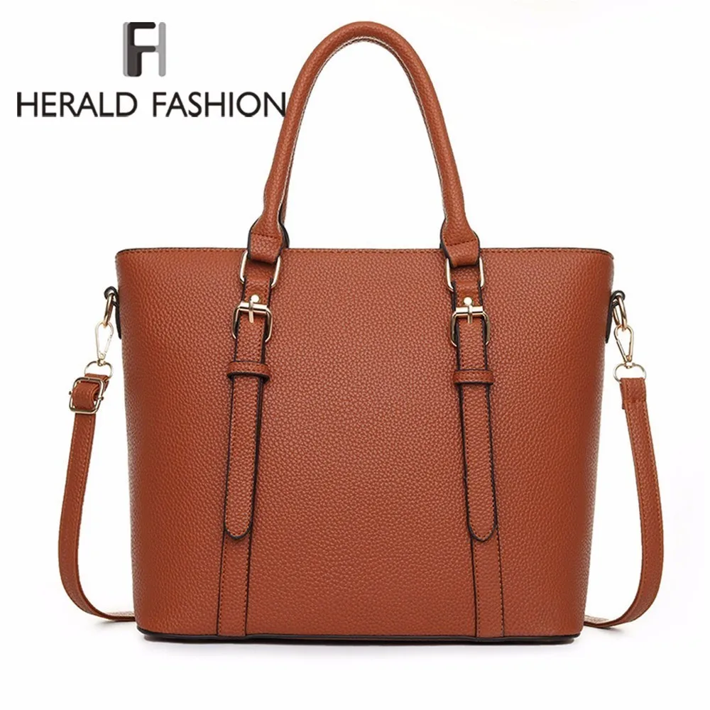 

Herald Fashion Women Bags Large Capacity Female Casual Tote Bag Solid Leather Handbag Shoulder Bag Famous Brand Bolsa Feminina