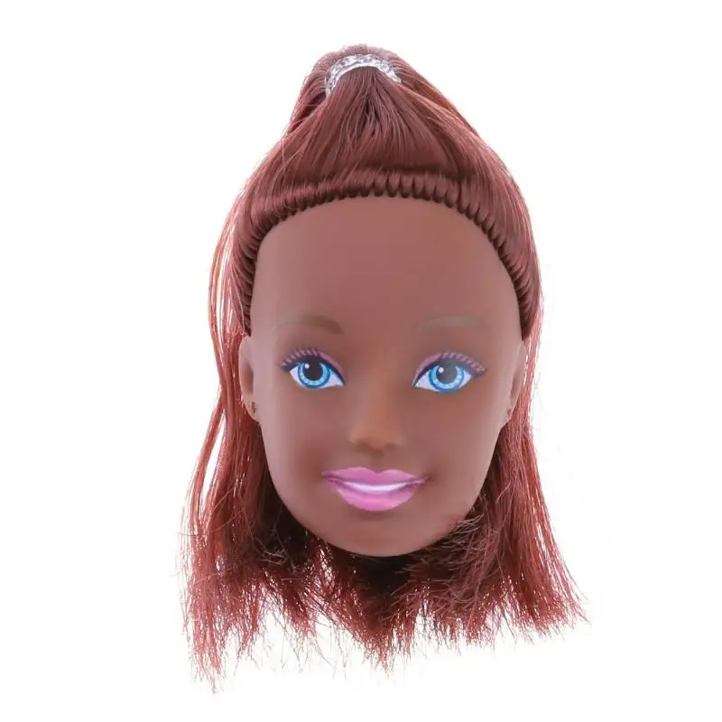 

mini baby doll head with brown long hair Black African Doll Head with Brown Ponytail PVC Plastic Nude Doll Head Toys for childre
