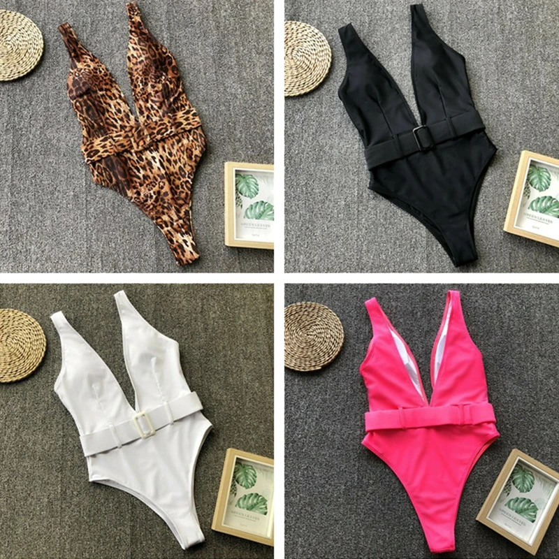 

Women leopard bandage Deep V swimwear bikinis Fancy sexy High waist Padded Push-up swimsuit beach maillot de bain Brazilian 2019